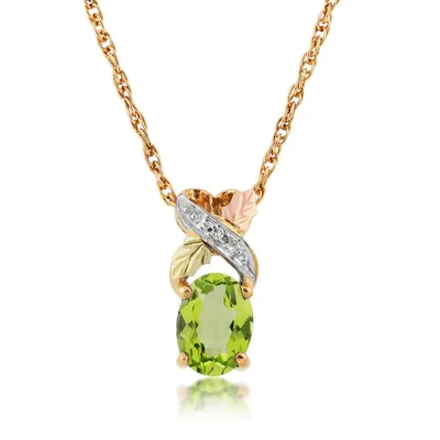 Black Hills Gold Oval Peridot & Diamond Accent Pendant