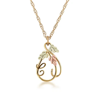 Black Hills Gold Hanging Vine with Leaves Initial Letter C Pendant in 10K Yellow Gold