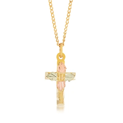 Black Hills Gold Cross Pendant with Grape & Leaf Center in 10K Yellow Gold