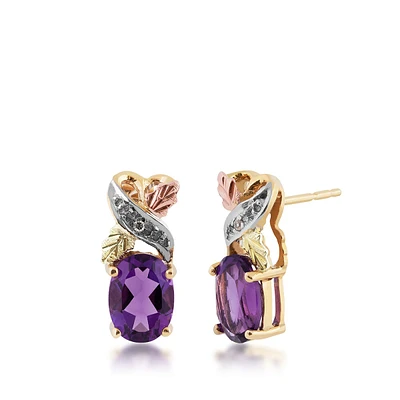 Black Hills Gold Oval Amethyst & Diamond Accent Earrings in 10K Yellow Gold