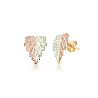 Black Hills Gold Two-Tone Leaf Earrings in 10K Yellow Gold