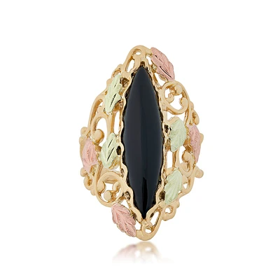 Black Hills Gold Marquise Onyx Filigree Ring 10K Yellow