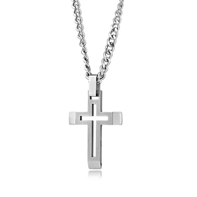 Men's Open Cross Pendant in Stainless Steel