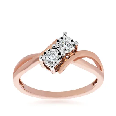 2BeLoved 1/6 ct. tw. 2-Stone Diamond Anniversary Ring with Miracle Plates 10K Pink Gold