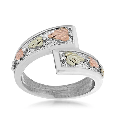 Black Hills Gold Pink & Green Leaf Bypass Ring Sterling Silver