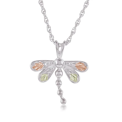 Black Hills Gold Leaf Winged Dragonfly Pendant in Sterling Silver