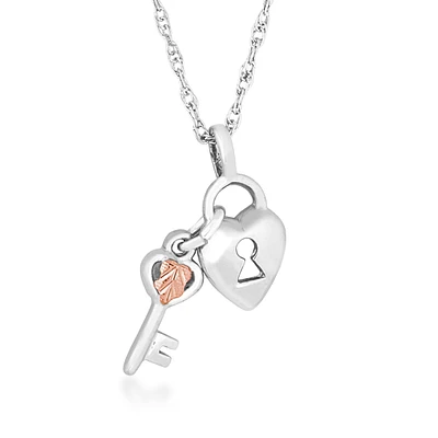 Black Hills Gold Heart Lock & Key Pendant in Sterling Silver