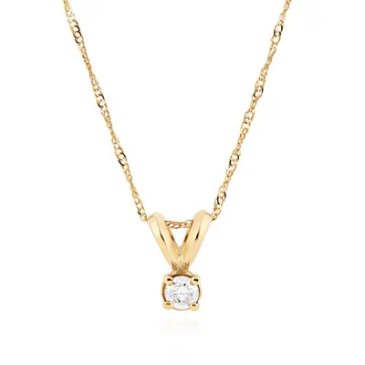 1/10 ct. tw. A Quality Round Diamond Solitaire Pendant in 14K Yellow Gold