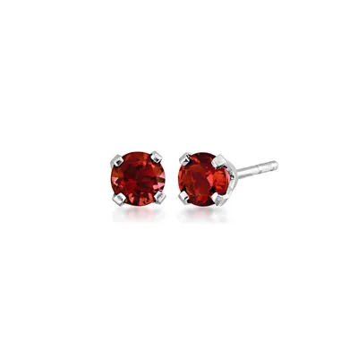 4mm Garnet Stud Earrings in 10K White Gold