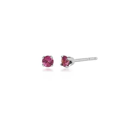 Genuine Round Rhodolite Garnet Stud Earrings in 14K White Gold  - WHE3003-RHOD