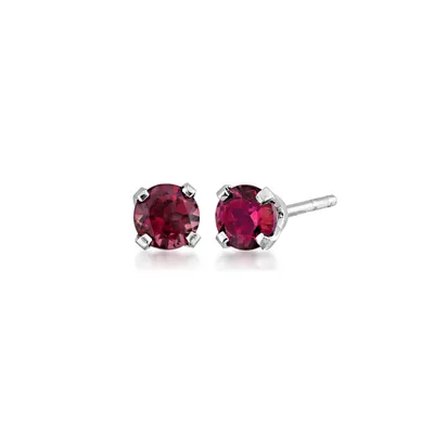 4mm Genuine Ruby Solitaire Earrings in 14K White Gold