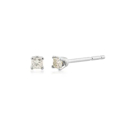 1/10 ct. tw. A Quality Princess Cut Diamond Solitaire Earrings in 14K White Gold