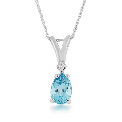 Pear Swiss Blue Topaz & Diamond Accent Pendant in 10K White Gold