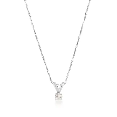 1/ ct. tw. AA Quality Round Brilliant Diamond Solitaire Pendant in 14K White Gold