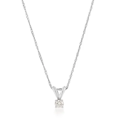 1/10 ct. tw. A Quality Round Brilliant Diamond Solitaire Pendant in 14K White Gold