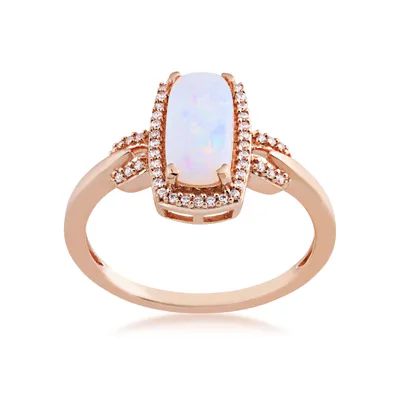 Opal and 1/8 ct. tw. Elongated Cushion Cut Diamond Halo Ring 10K Pink Gold