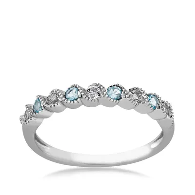 Genuine Aquamarine & White Topaz Stackable Ring with Milgrain Twist Band 10K Gold - FR30450WAQU