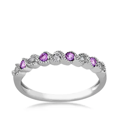 Genuine Amethyst & White Topaz Stackable Ring with Milgrain Twist Band 10K Gold - FR30450AME