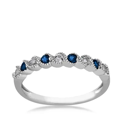 Created Sapphire & White Topaz Stackable Ring with Milgrain Twist Band 10K Gold - FR30450CRSA-10W