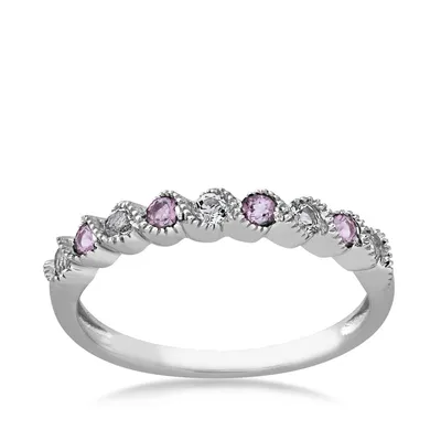 Created Alexandrite & White Topaz Stackable Ring with Milgrain Twist Band 10K Gold - FR30450CRAL