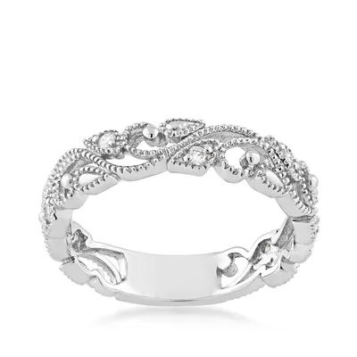 Perfect Match 1/10 ct. tw. Diamond Filigree & Milgrain Anniversary Ring 10K White Gold