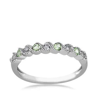 Genuine Peridot & White Topaz Stackable Ring with Milgrain Twist Band 10K Gold - FR30450PE-10W