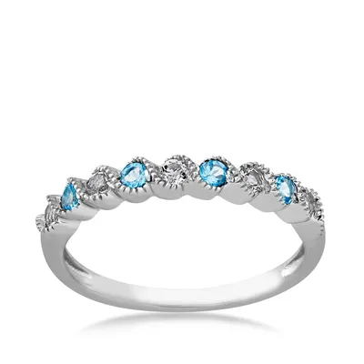 Genuine Swiss Blue & White Topaz Stackable Ring with Milgrain Twist Band 10K Gold -FR30450SWBT