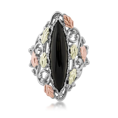 Black Hills Gold Marquise Onyx Ring Sterling Silver