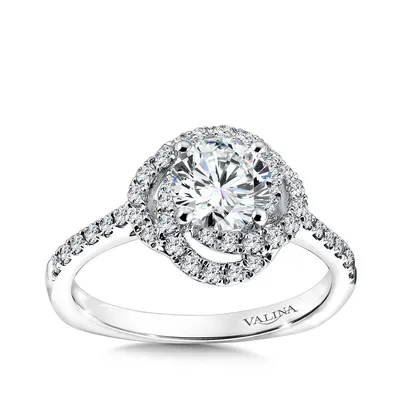 Valina 1/3 ct. tw. Diamond Swirl Halo Round Semi-Mount Engagement Ring with European Shank 14K White Gold