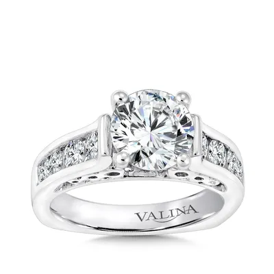 Valina 3/4 ct. tw. Diamond Channel Set Round Semi-Mount Engagement Ring with European Shank 14K White Gold