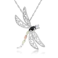 Black Hills Gold Marquise Onyx & Cubuic Zirconia Dragonfly Pendant in Sterling Silver 