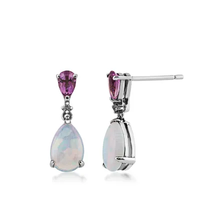 Created Pear Opal & Amethyst Drop Earrings in Sterling Silver