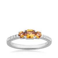 Genuine Cushion Cut Citrine 3-Stone Stack Ring with White Sapphire Band Sterling Silver - R247752SSH467