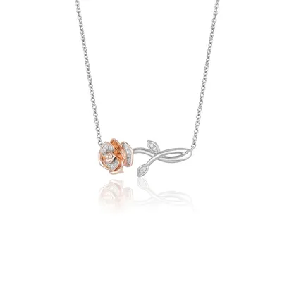 Enchanted Disney Belle 1/20 ct. tw. Diamond Rose Necklace in Sterling Silver and 10K Pink Gold