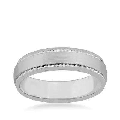 Men's Wedding Band with Milgrain Detailing and Brushed Center 10K White Gold - JM3278-10W0A0