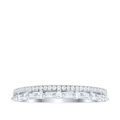 1/4 ct. tw. Round & Baguette Diamond Double Row Anniversary Band 14K White Gold