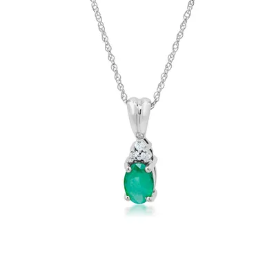 Oval Emerald and Diamond Accent Pendant in 10K White Gold 