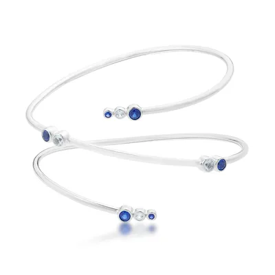 Created Blue and White Sapphire Wrap Bracelet in Sterling Silver