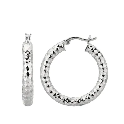 4x20mm Diamond Cut Round Hoop Earrings in Sterling Silver