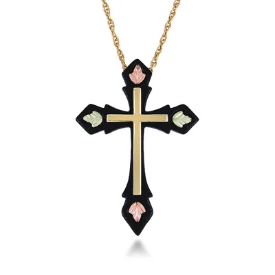 Black Hills Gold Four Leaf Black Powder Coated Cross Pendant