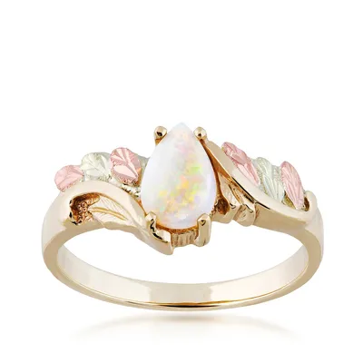 Black Hills Gold Pear Opal Ring 10K Yellow