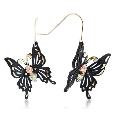 Black Hills Gold Butterfly Black Powder Coated Dangle Earrings