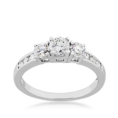 1 ct. tw. Round 3-Stone Diamond Anniversary Ring with Channel Set Side Diamonds 10K White Gold - SKR5021-100-10KW
