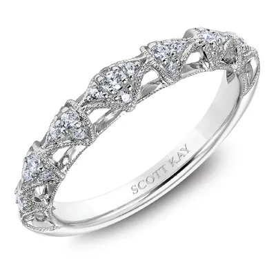 Scott Kay Heaven's Gate 1/5 ct. tw. Diamond Cluster Wedding Band with Milgrain Border Design 14K White Gold - 31-SK5187S@L.00