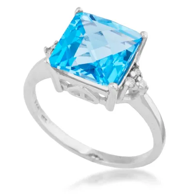 Square Swiss Blue Topaz and Diamond Accent Ring 10K White Gold