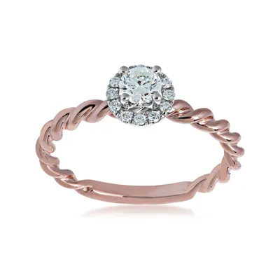 Natural 3/8 ct. tw. Round Diamond Halo Twist Engagement Ring 10K Pink Gold