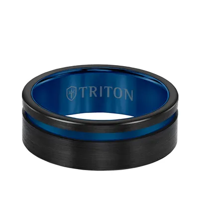 Triton Men's 8mm Blue Cut Tungsten Wedding Band -11-6059BBC8-G