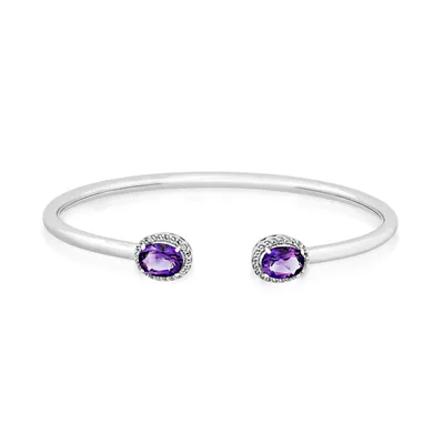 Amethyst and White Topaz Open-Cuff Bracelet in Sterling Silver - B-4401MUL-AM