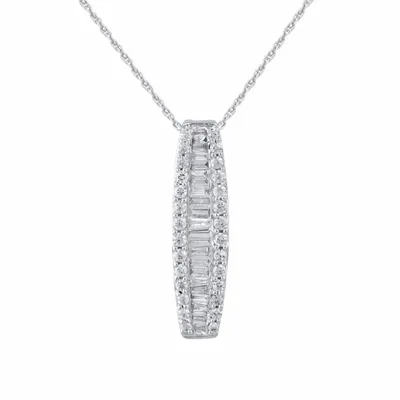 3/8 ct. tw. Round Brilliant and Baguette Diamond Tapered Pendant in 10K White Gold