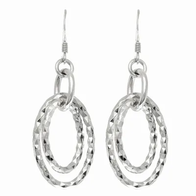 Diamond Cut Double Loop Drop Earrings in Sterling Silver